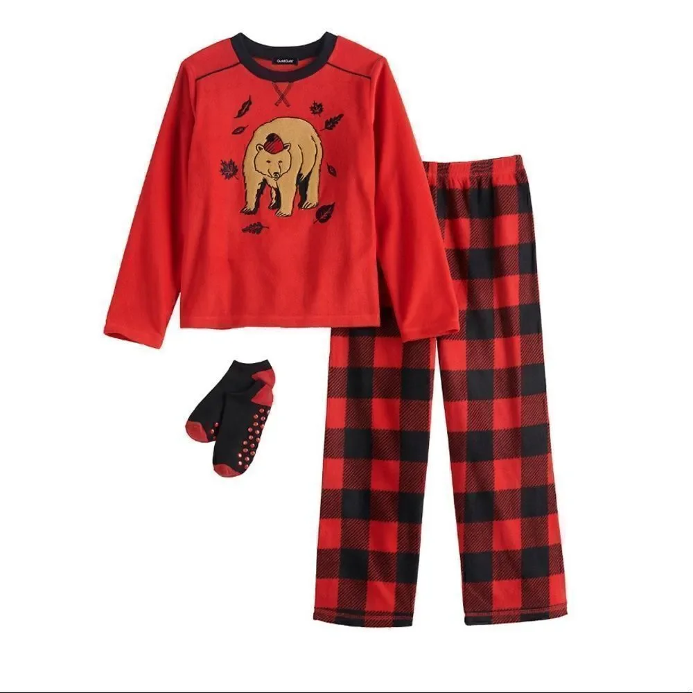 Cuddl Duds Boys Medium (8) Top, Pants & Socks Pajama Set